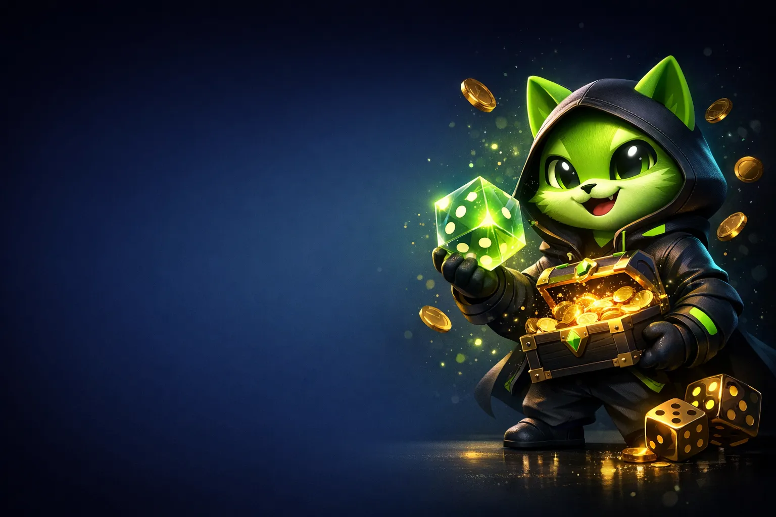 Cinematic 3D hero image for BCGame bonus page featuring a glowing geometric crystal cube with deep navy background and gold a
